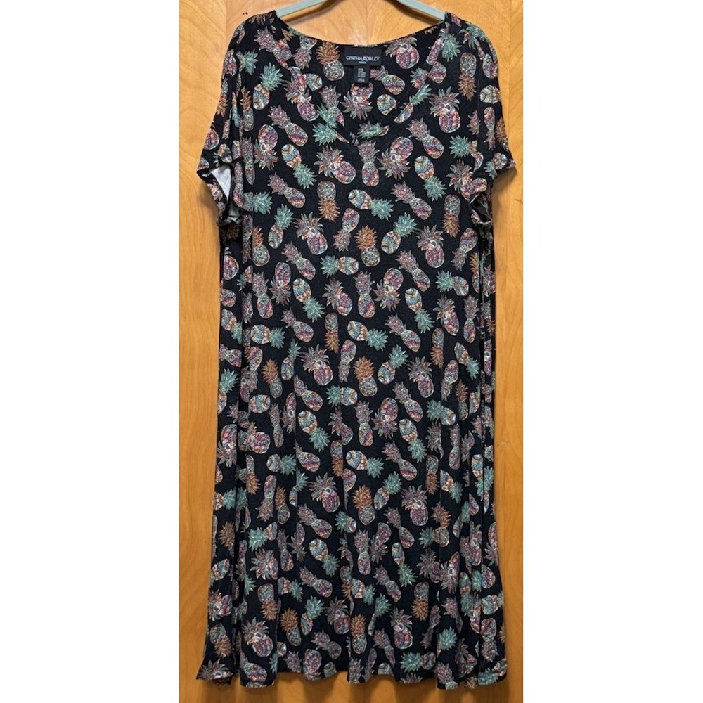 Cynthia Rowley Woman Floral Pineapple Print Short Sleeve Popover Swing Dress 2X